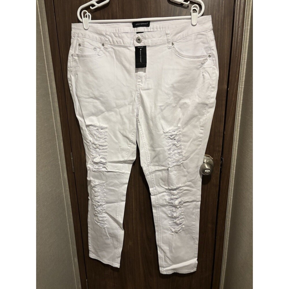 Ashley Stewart All White Distressed Ripped Jeans Size 20 NWT